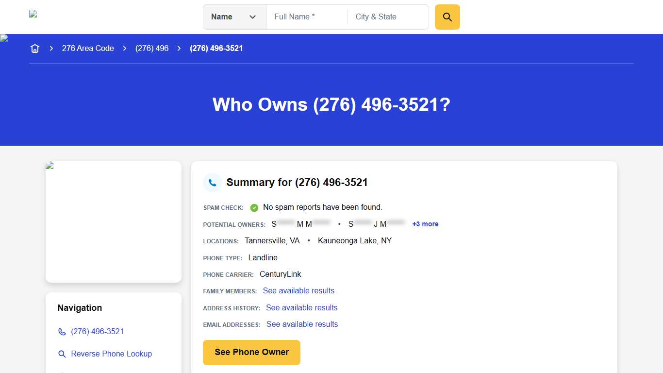 (276) 496-3521 Reverse Phone Lookup Anywho